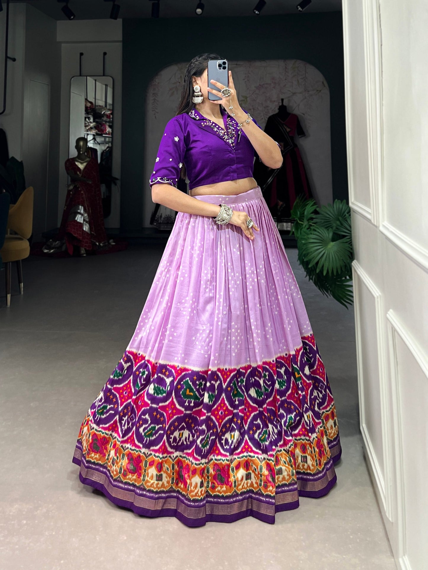 Exquisite Bandhej Printed Tussar Silk Lehenga Choli