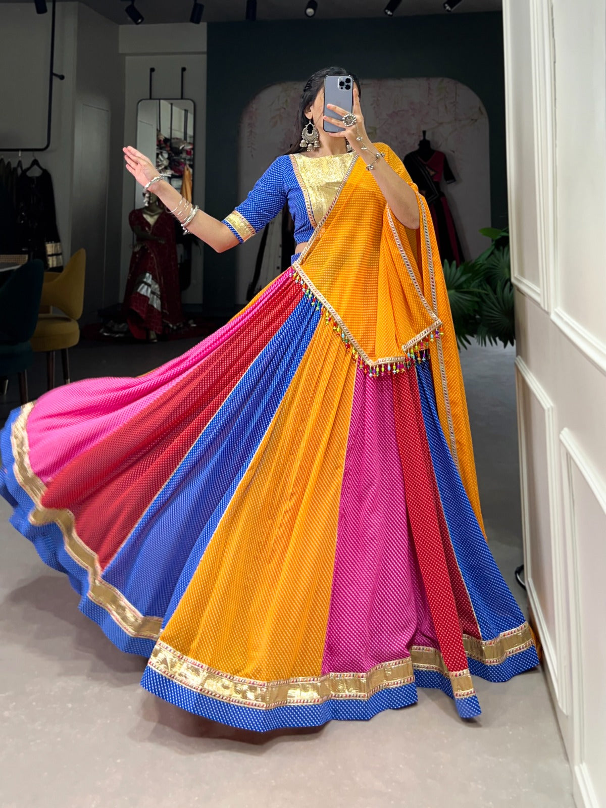 Stunning Multi Colored Georgette Navratri Lehenga Choli