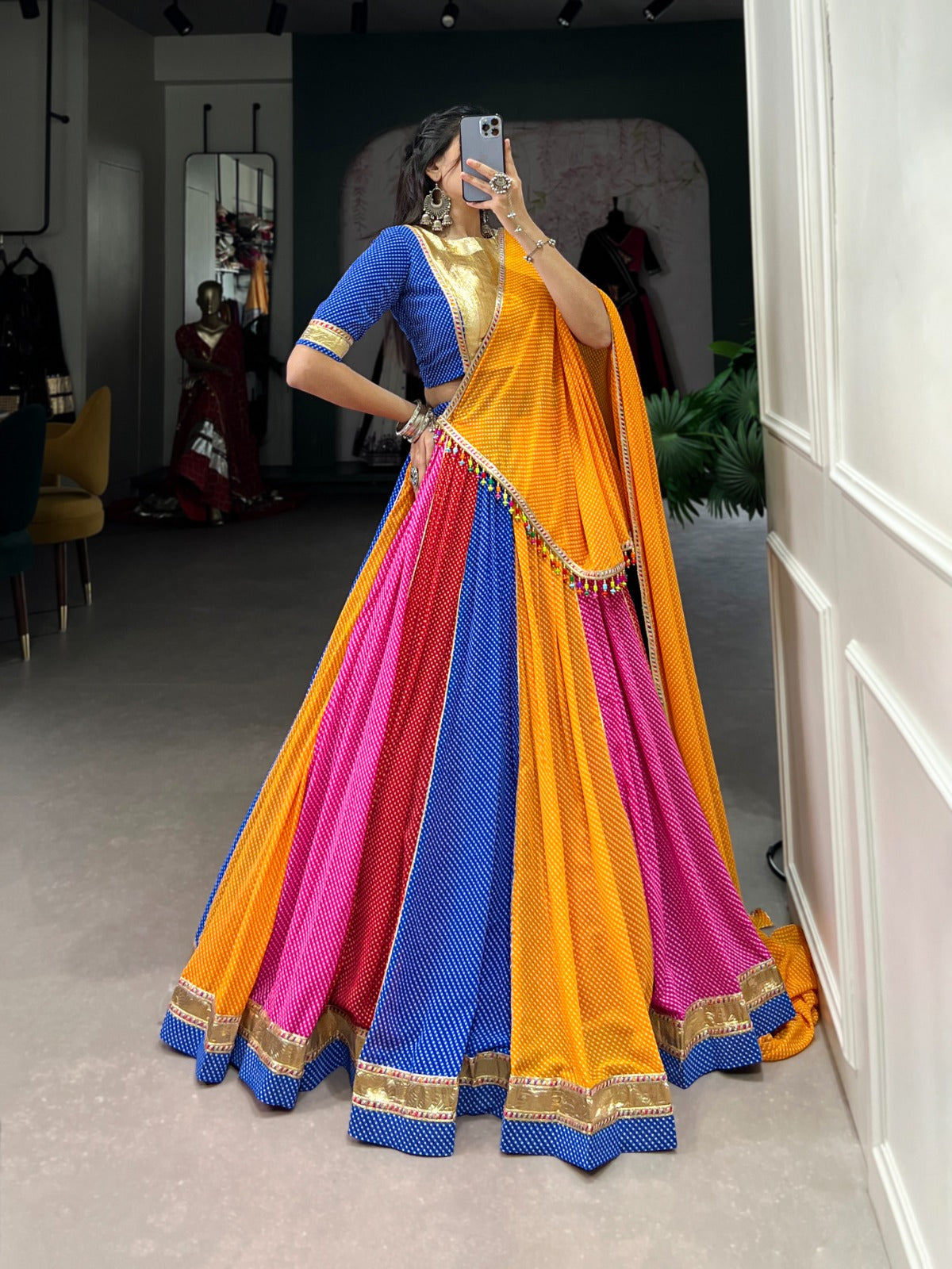 Stunning Multi Colored Georgette Navratri Lehenga Choli