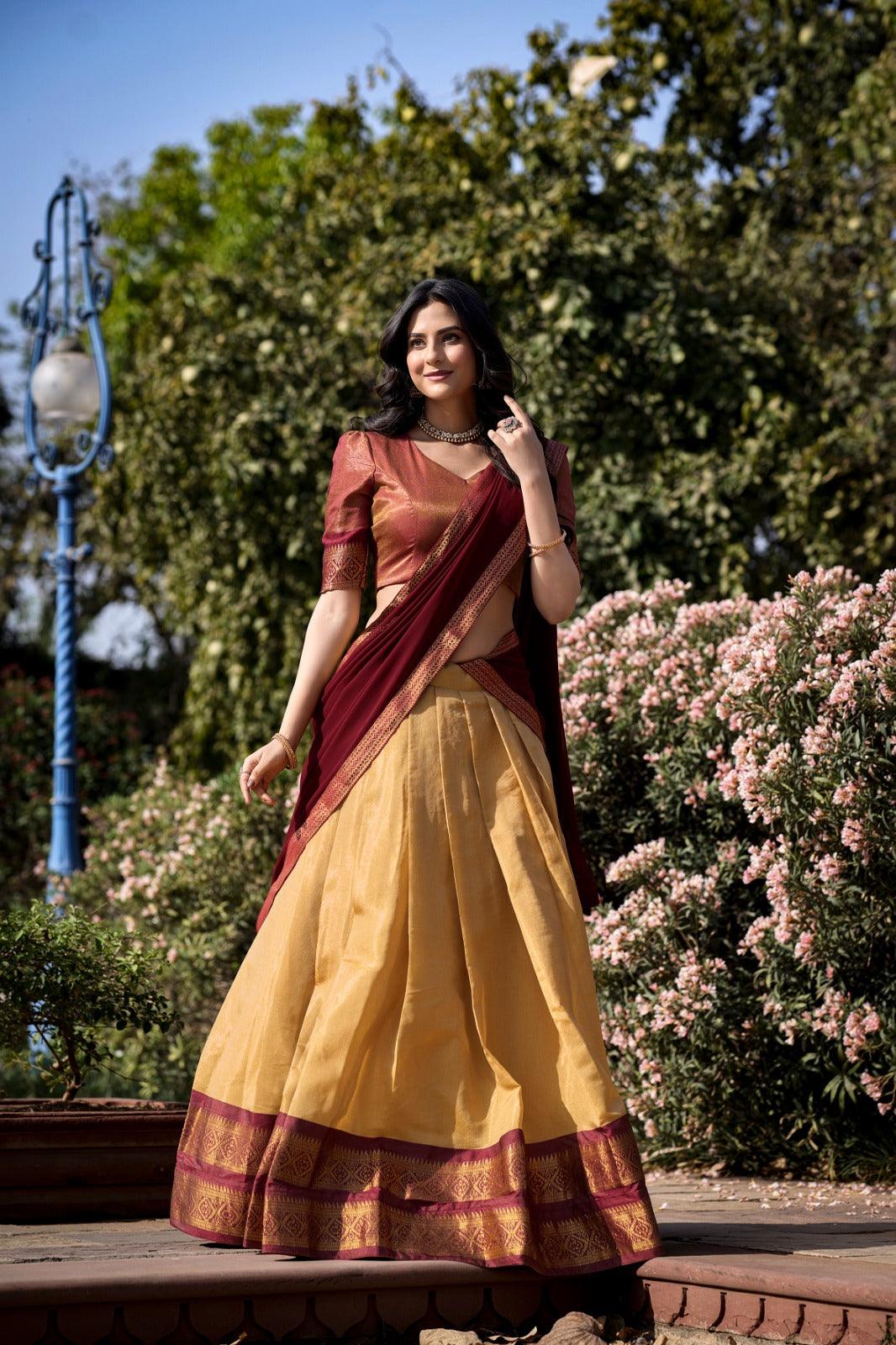 Festival Wear Kanchipuram Silk Zari Weaving Lehenga Choli Set