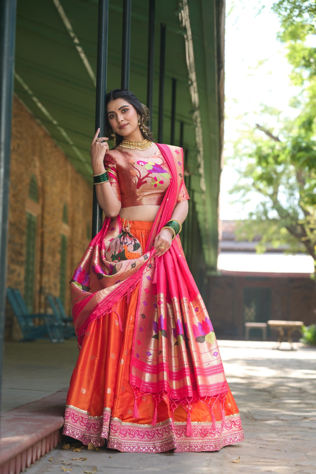 Paithani Jacquard Silk Weaving Zari Worked Lehenga Set