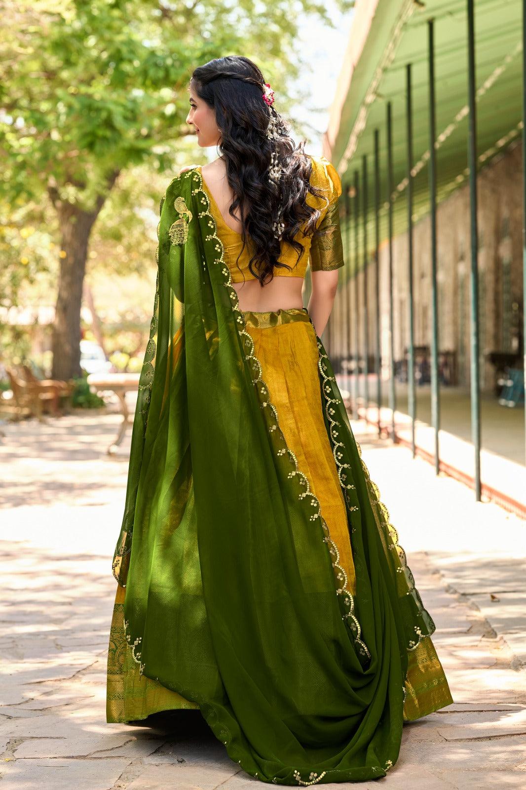 Enchanting Kanjivaram Silk Zari Weaving Worked Lehenga Choli