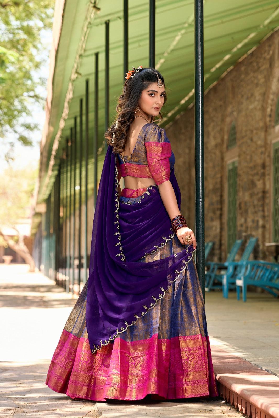 Enchanting Kanjivaram Silk Zari Weaving Worked Lehenga Choli