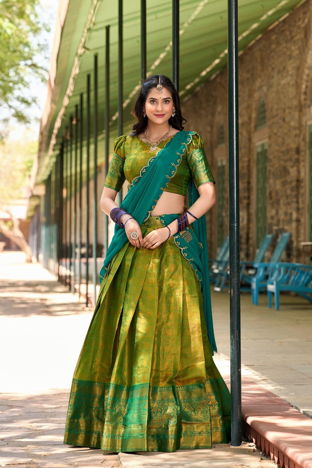 Enchanting Kanjivaram Silk Zari Weaving Worked Lehenga Choli