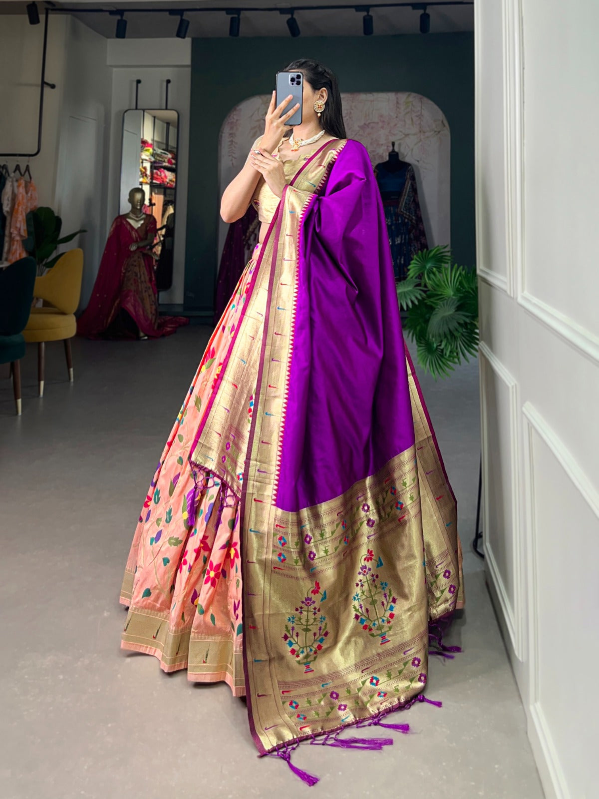 Paithani Jacquard Silk Weaving Zari Worked Lehenga Choli