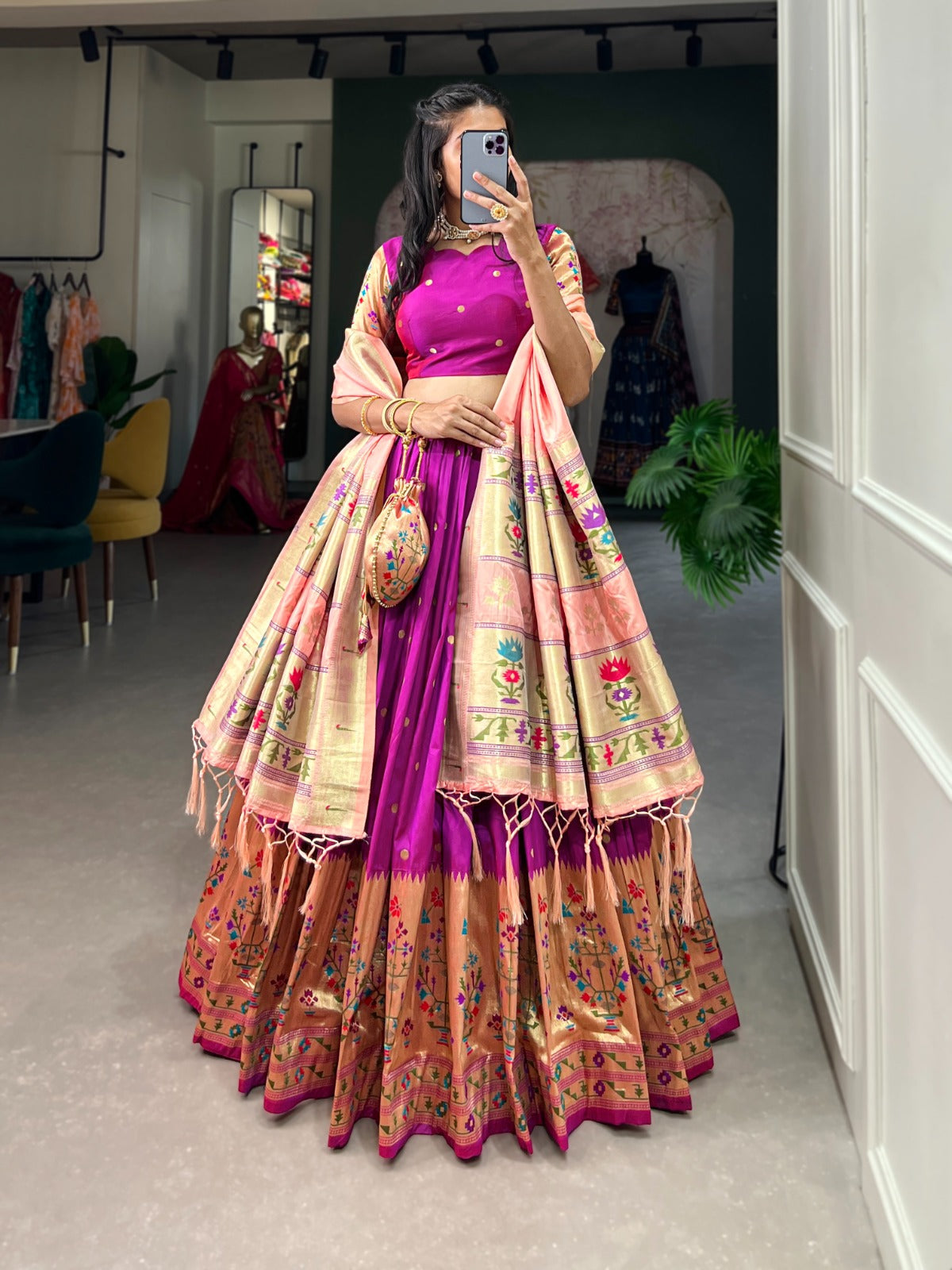 Paithani Jacquard Silk Weaving Zari Worked Lehenga Choli