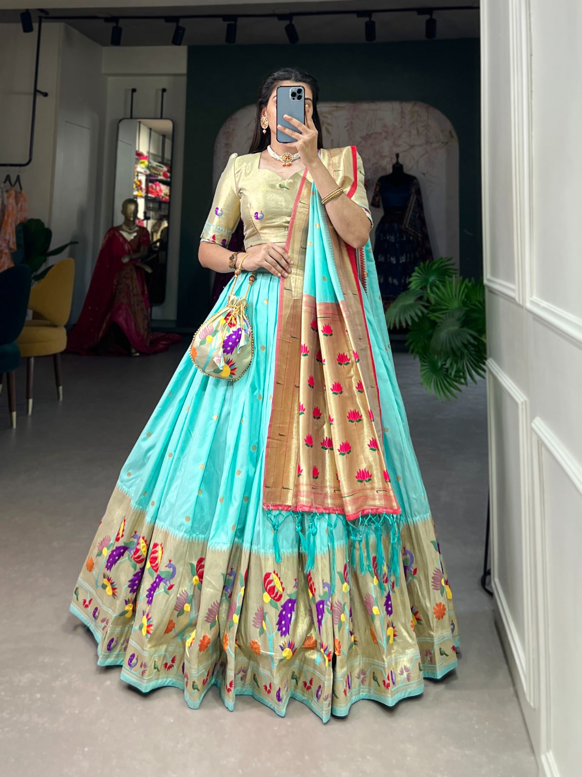 Paithani Jacquard Silk Weaving Zari Worked Lehenga Choli