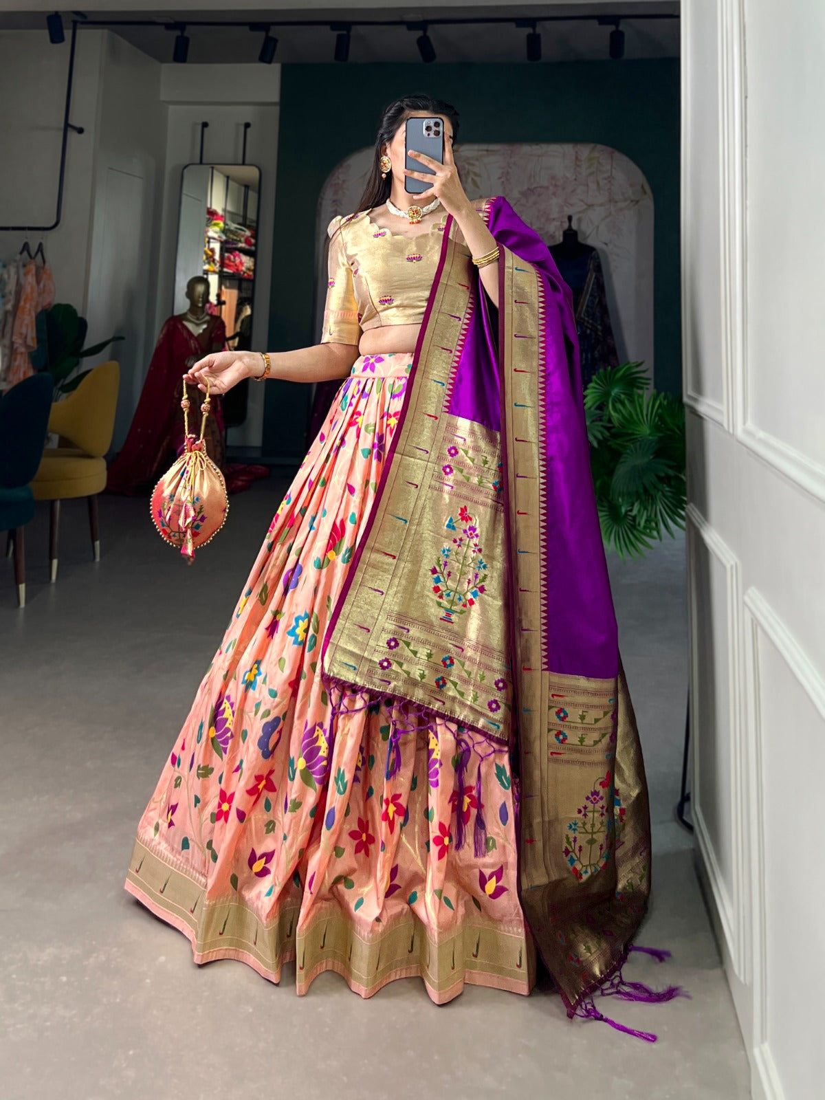 Paithani Jacquard Silk Weaving Zari Worked Lehenga Choli