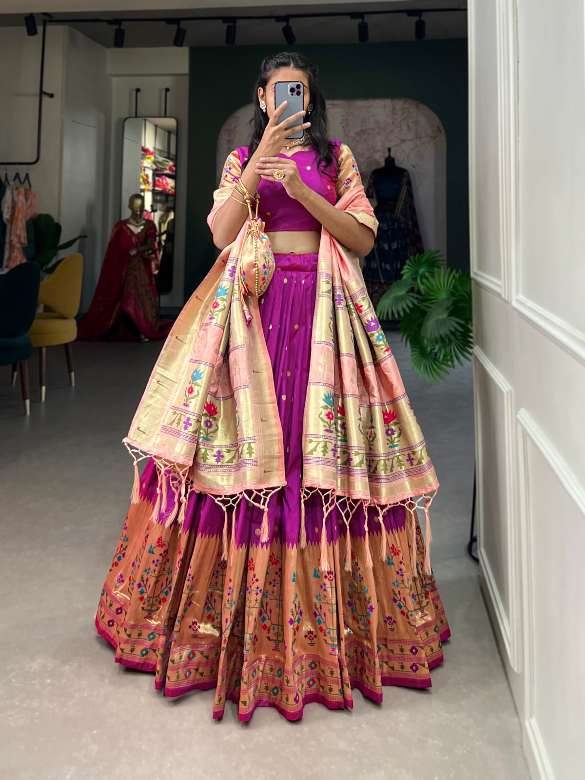 Paithani Jacquard Silk Weaving Zari Worked Lehenga Choli