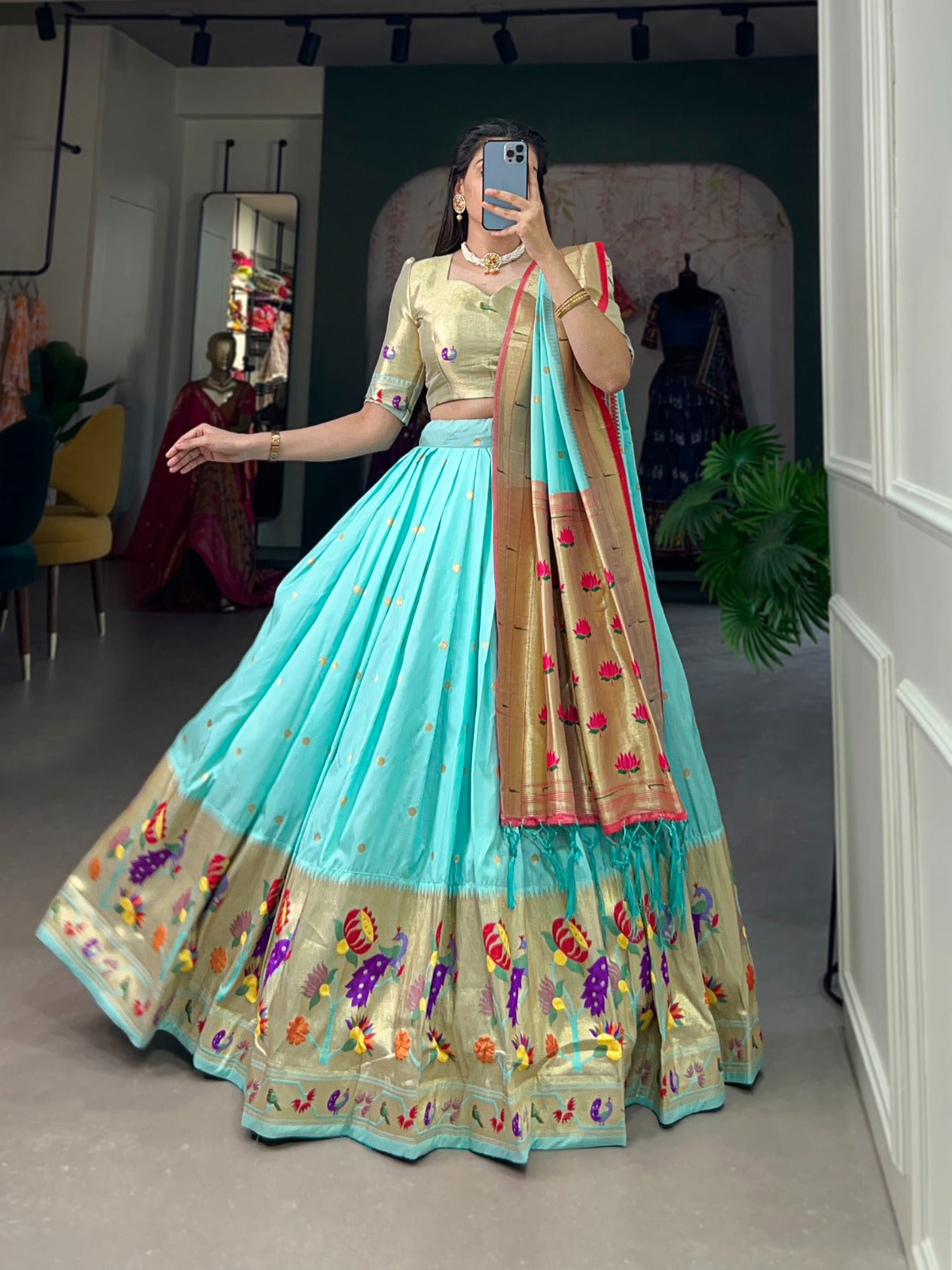 Paithani Jacquard Silk Weaving Zari Worked Lehenga Choli