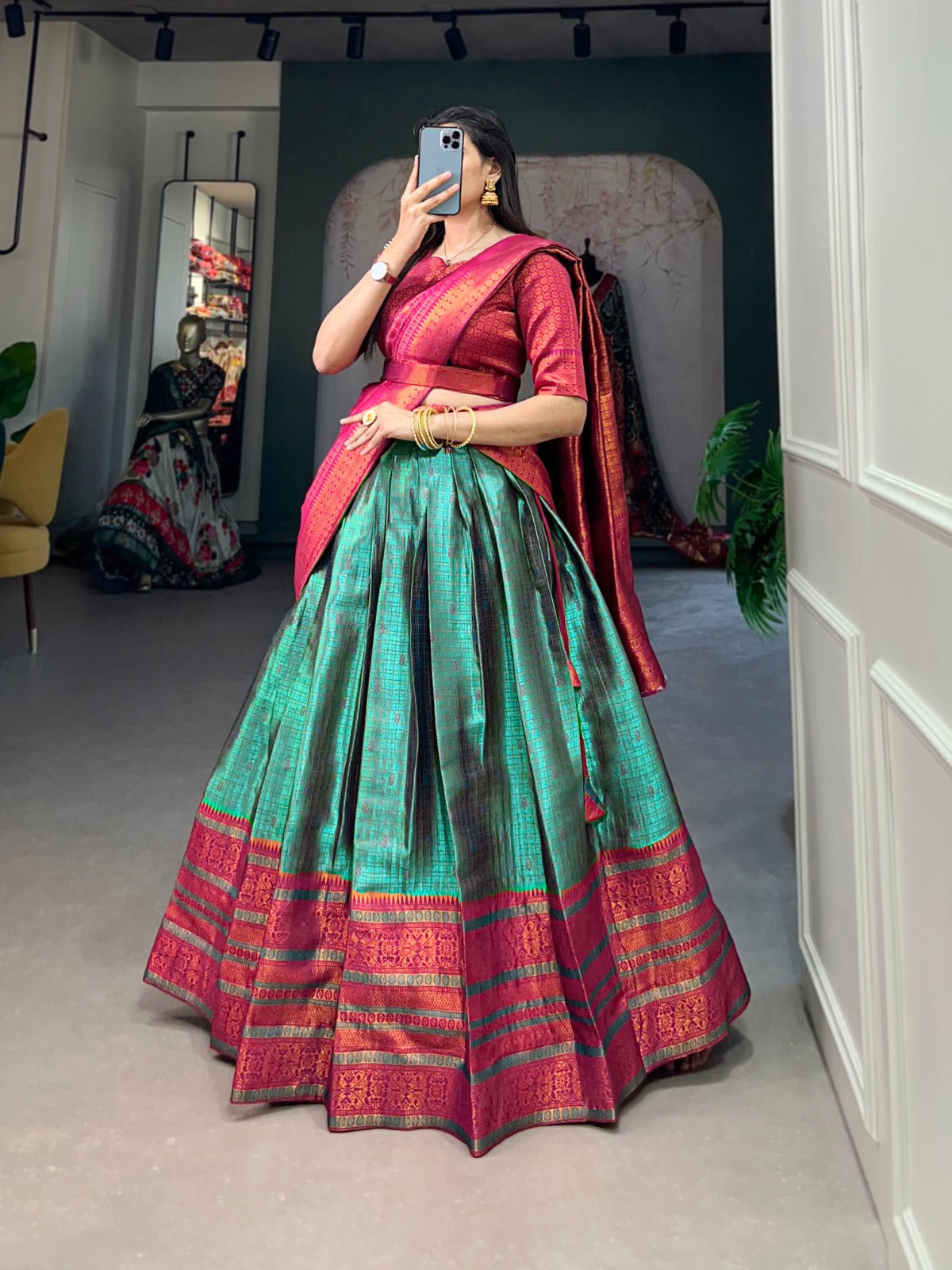 Blissfull Jacquard Silk Zari Weaving Worked Lehenga Choli