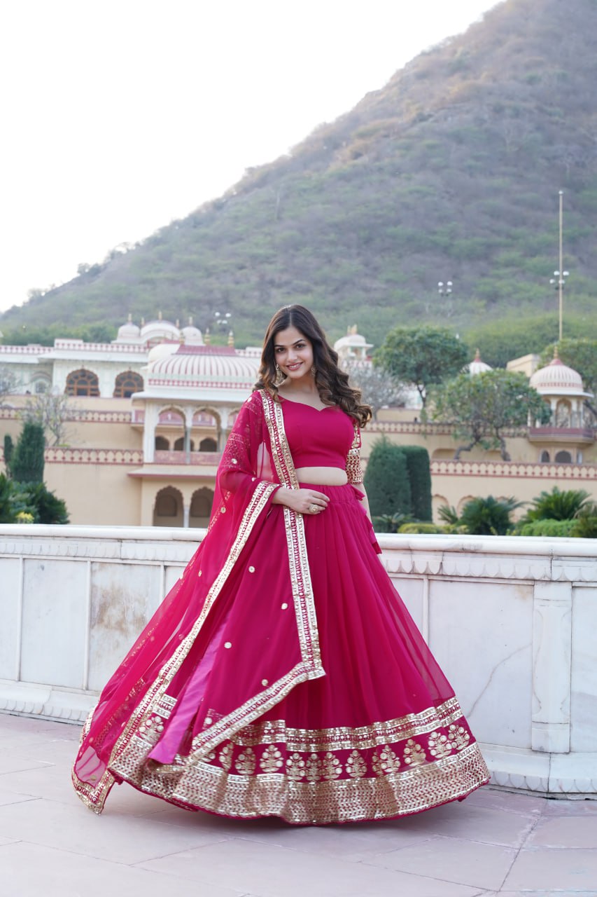 Sparkling Sequin Pink Lehenga: Faux Georgette with Heavy Embroidery