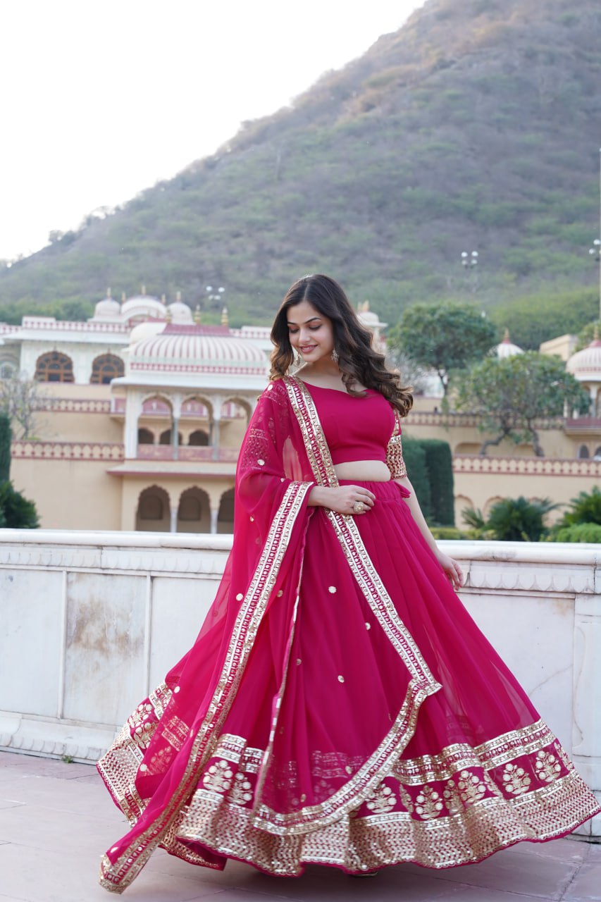 Sparkling Sequin Pink Lehenga: Faux Georgette with Heavy Embroidery