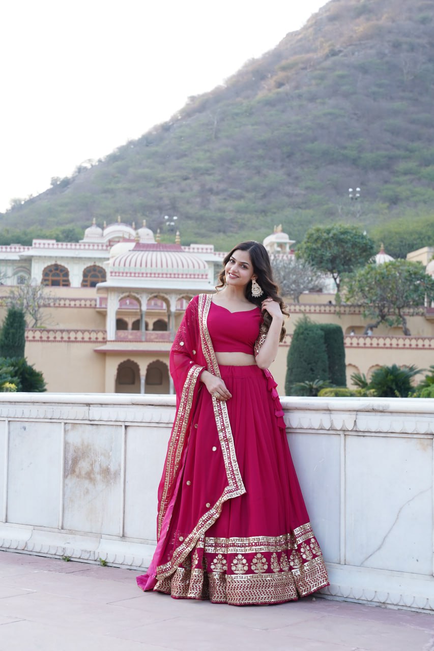 Sparkling Sequin Pink Lehenga: Faux Georgette with Heavy Embroidery