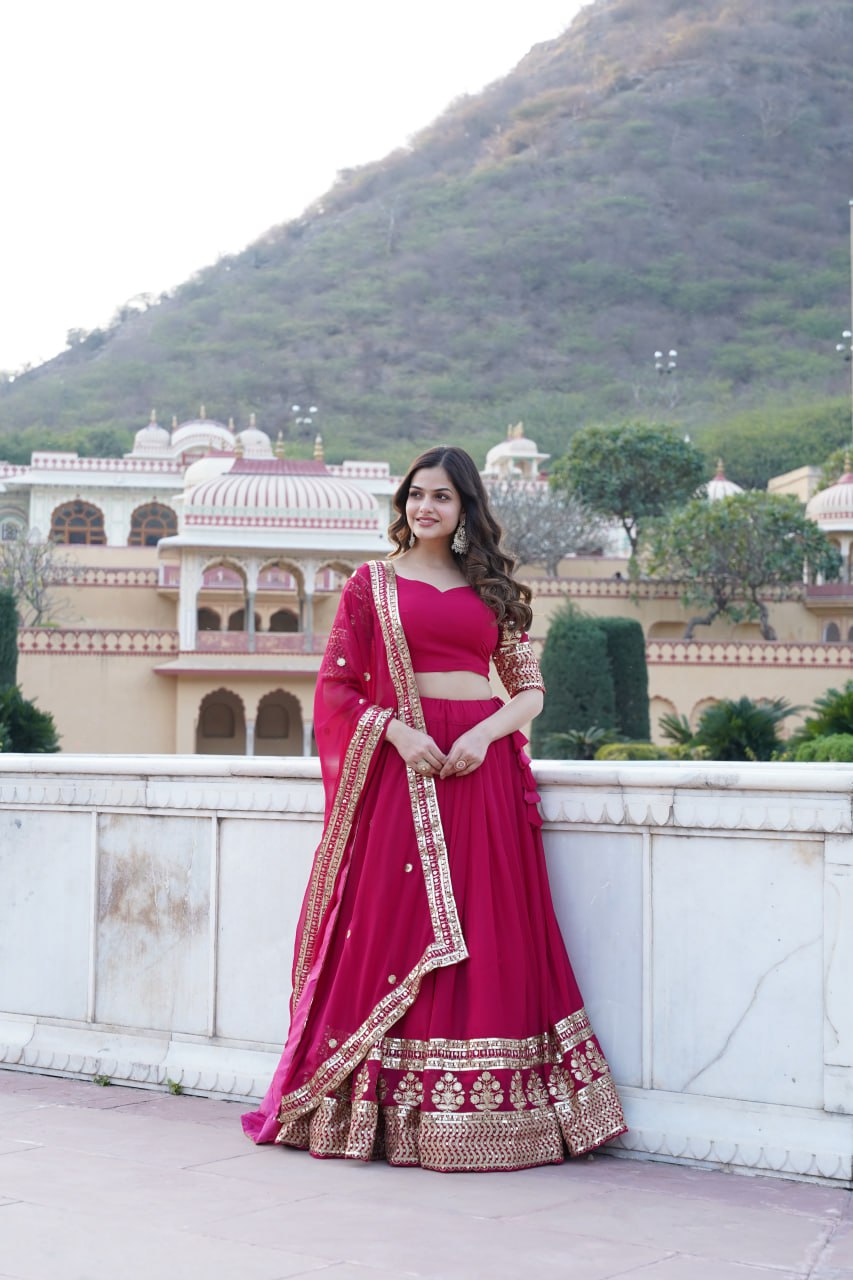 Sparkling Sequin Pink Lehenga: Faux Georgette with Heavy Embroidery