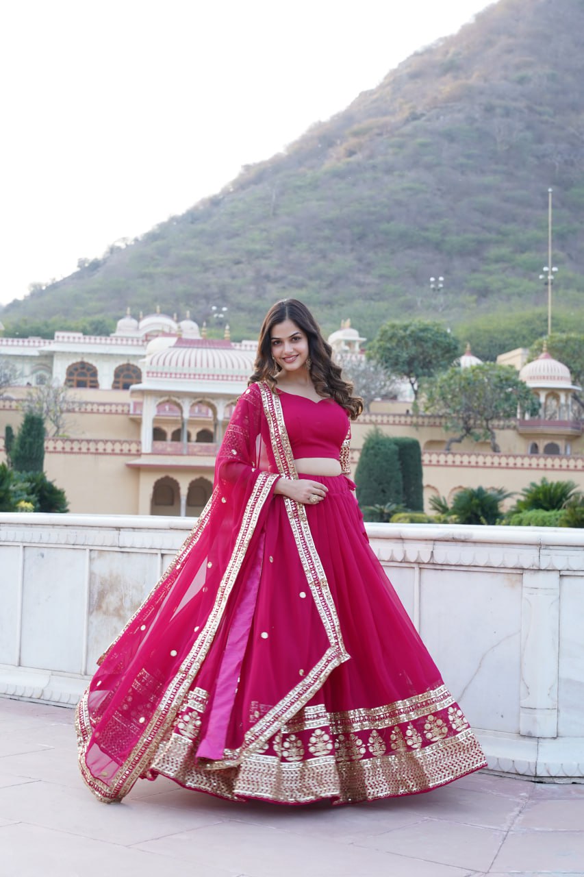Sparkling Sequin Pink Lehenga: Faux Georgette with Heavy Embroidery