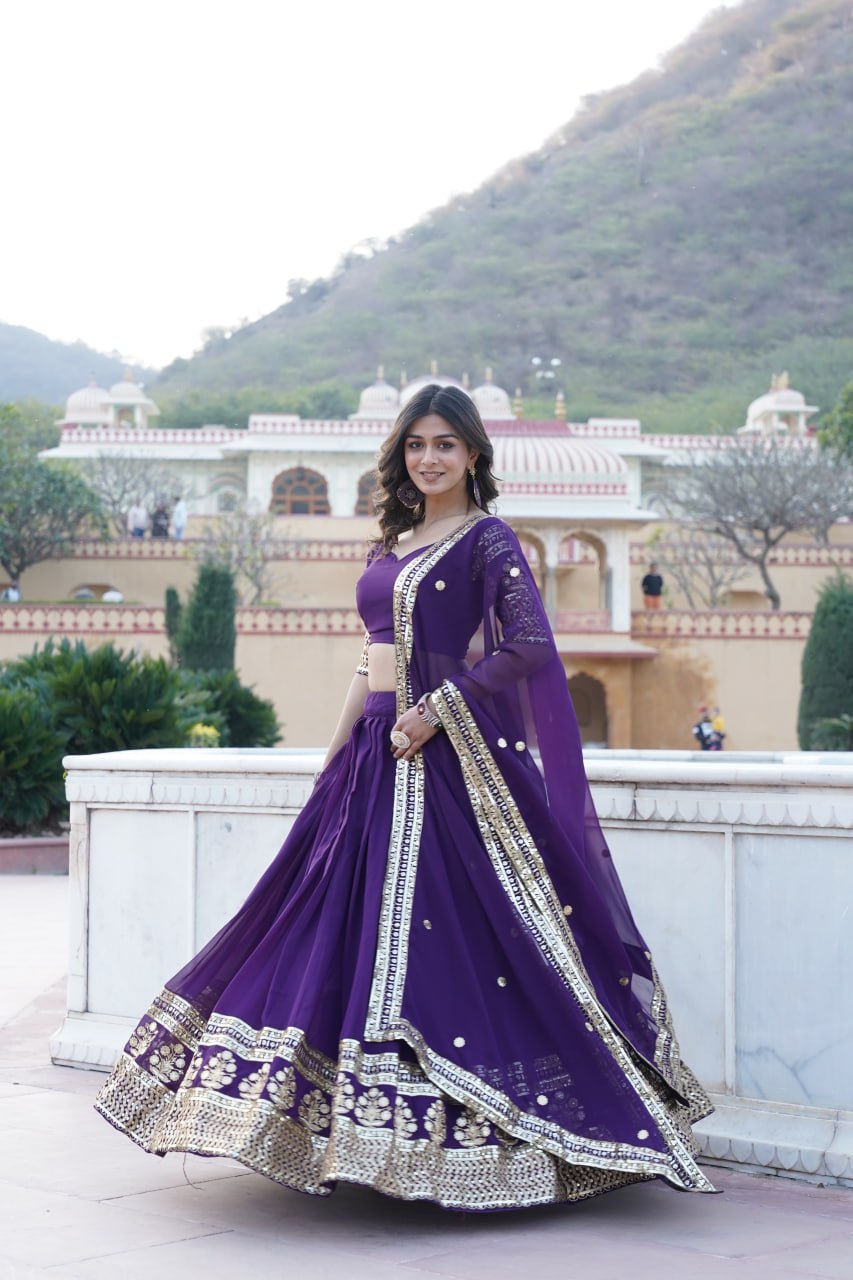 Sparkling Sequin Purple Lehenga: Faux Georgette with Heavy Embroidery