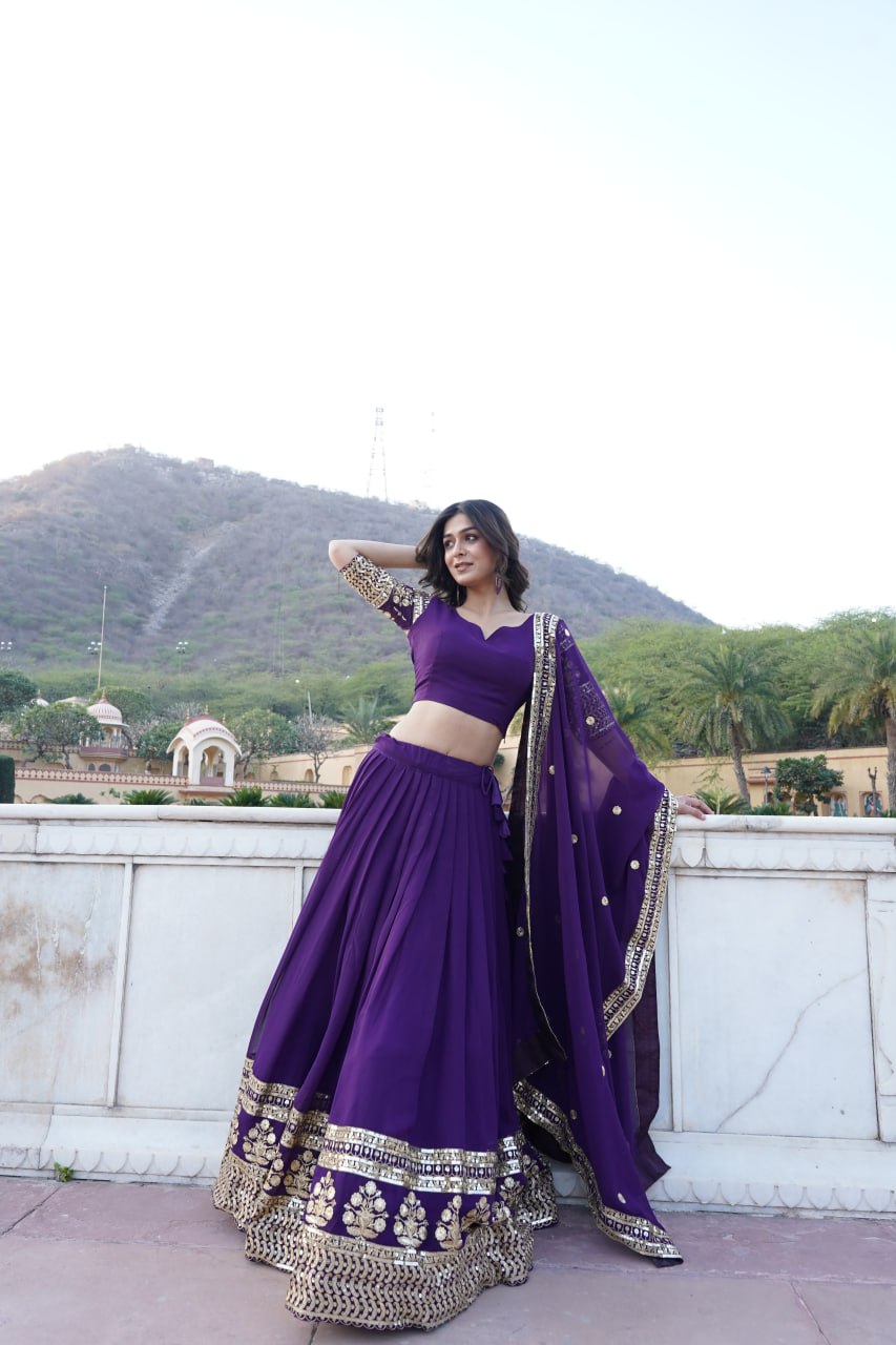 Sparkling Sequin Purple Lehenga: Faux Georgette with Heavy Embroidery