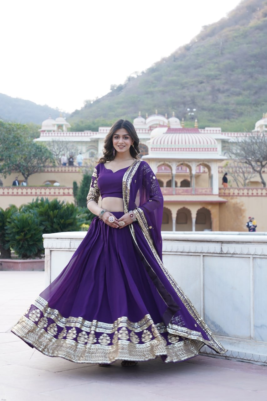 Sparkling Sequin Purple Lehenga: Faux Georgette with Heavy Embroidery