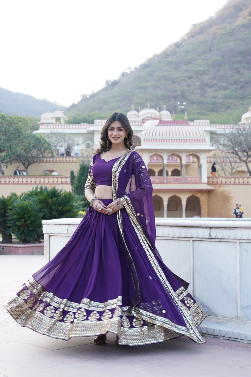 Sparkling Sequin Purple Lehenga: Faux Georgette with Heavy Embroidery