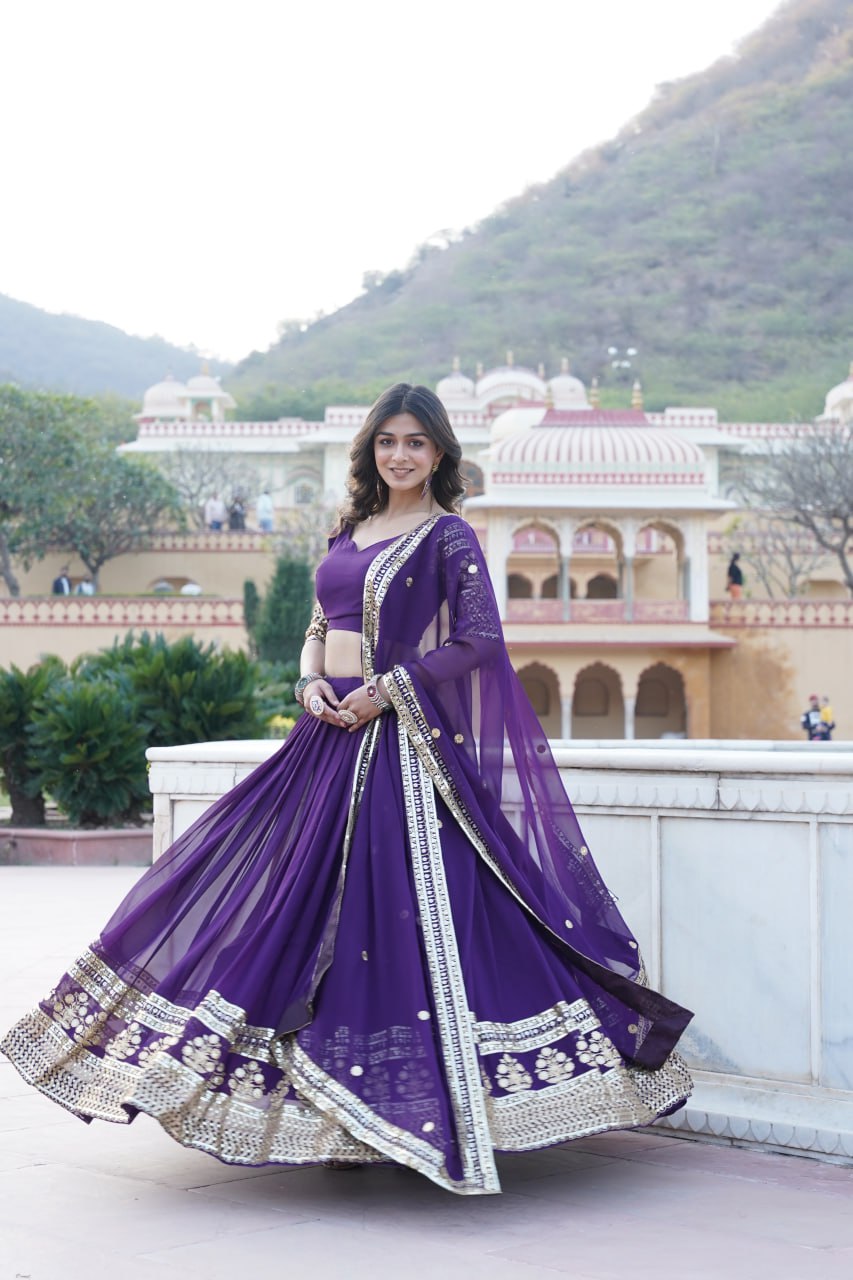 Sparkling Sequin Purple Lehenga: Faux Georgette with Heavy Embroidery