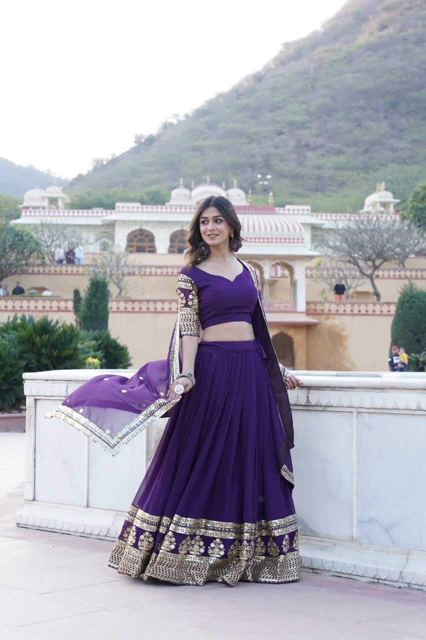 Sparkling Sequin Purple Lehenga: Faux Georgette with Heavy Embroidery