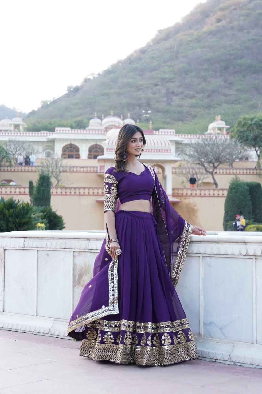 Sparkling Sequin Purple Lehenga: Faux Georgette with Heavy Embroidery