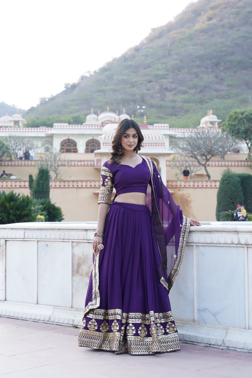 Sparkling Sequin Purple Lehenga: Faux Georgette with Heavy Embroidery