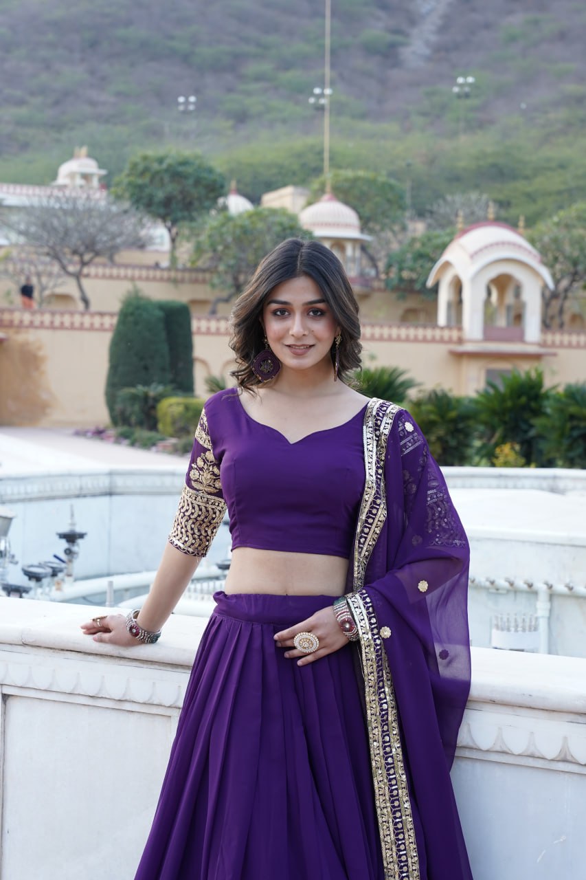 Sparkling Sequin Purple Lehenga: Faux Georgette with Heavy Embroidery