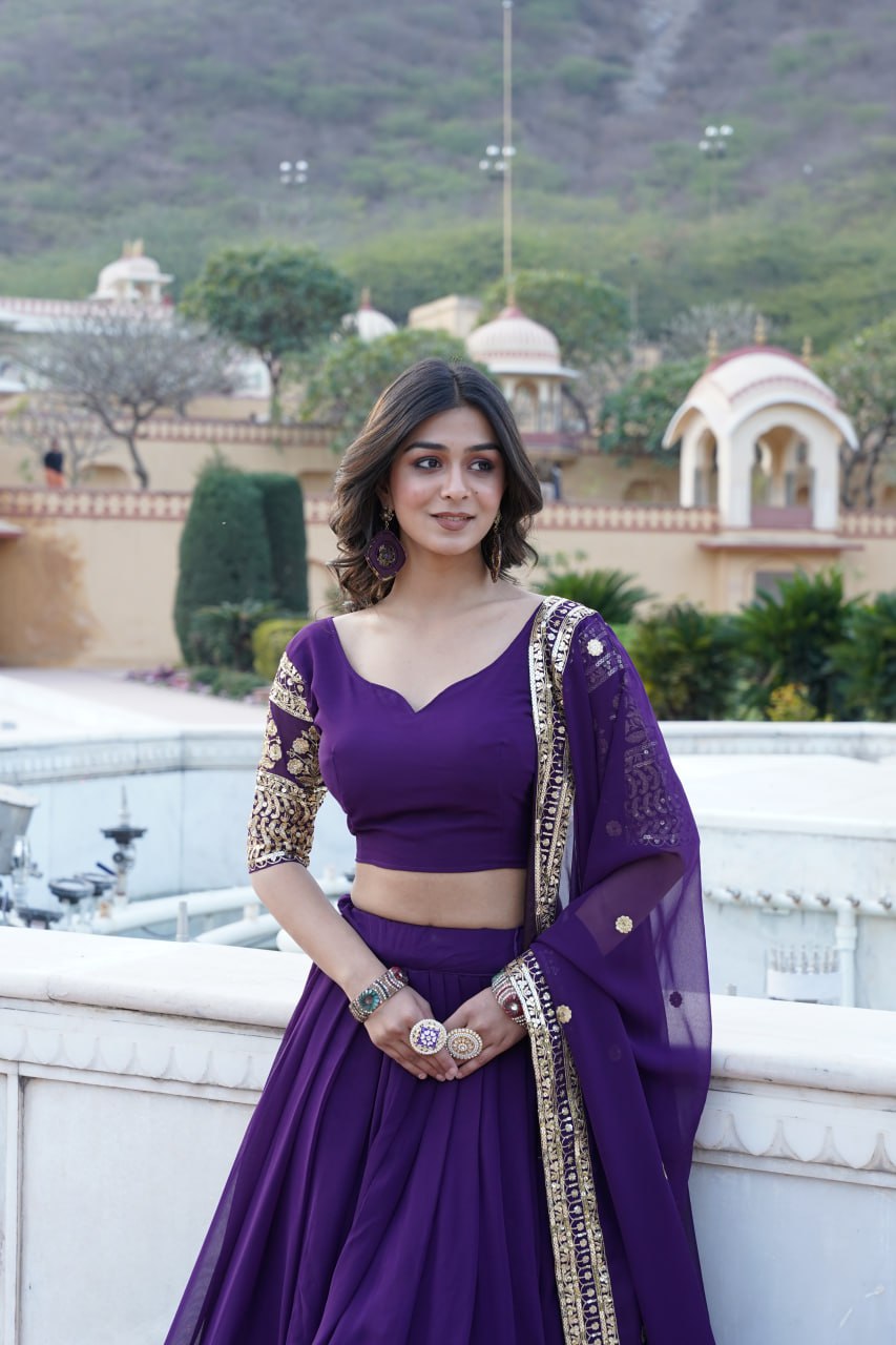 Sparkling Sequin Purple Lehenga: Faux Georgette with Heavy Embroidery