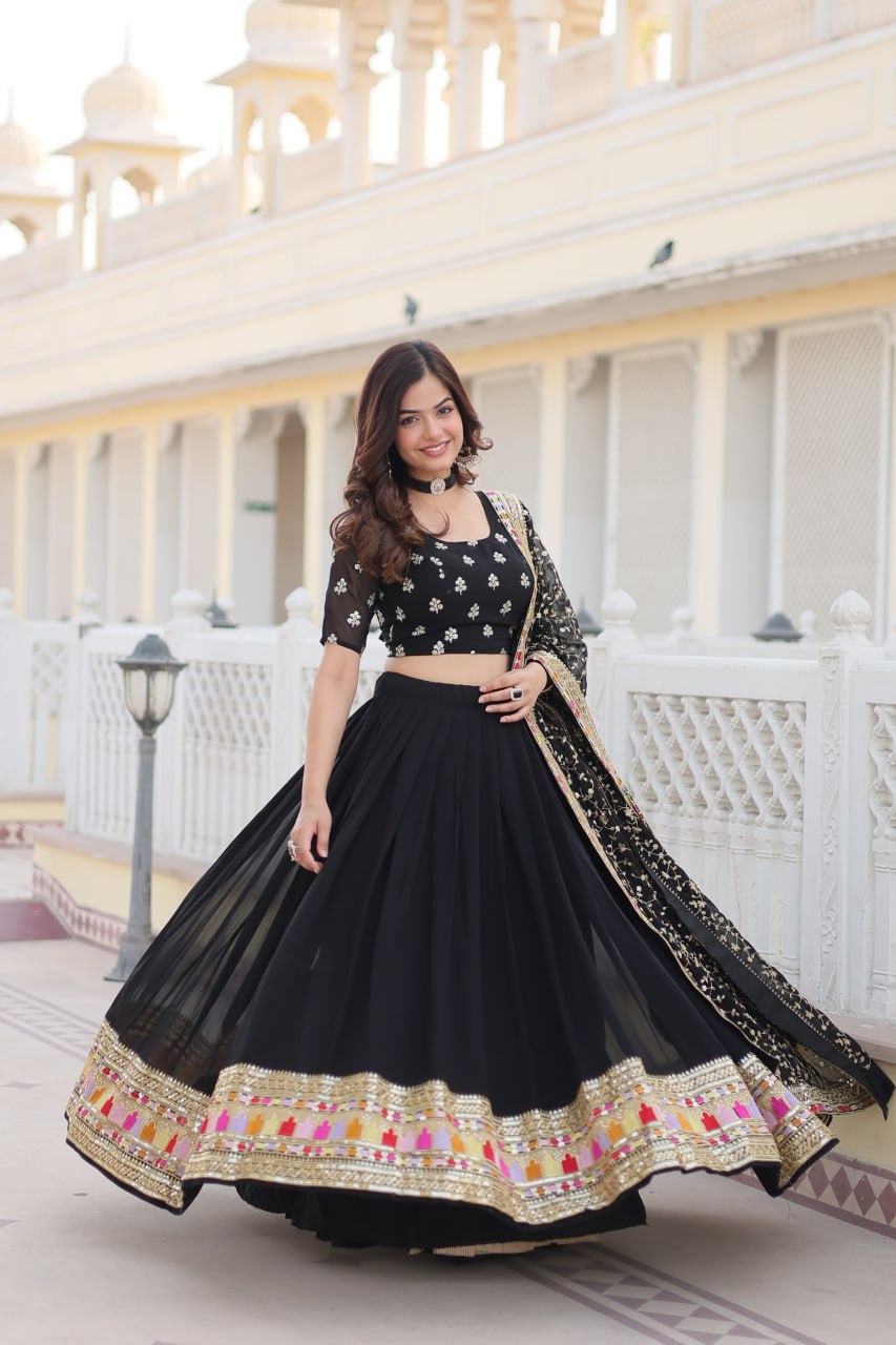 Faux Blooming Georgette Lehenga Choli Set with Heavy Sequins Embroidery