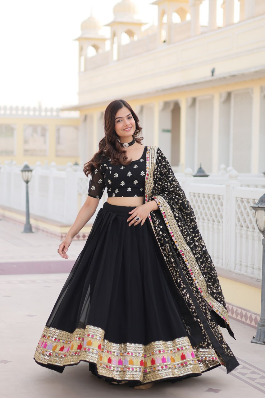 Faux Blooming Georgette Lehenga Choli Set with Heavy Sequins Embroidery