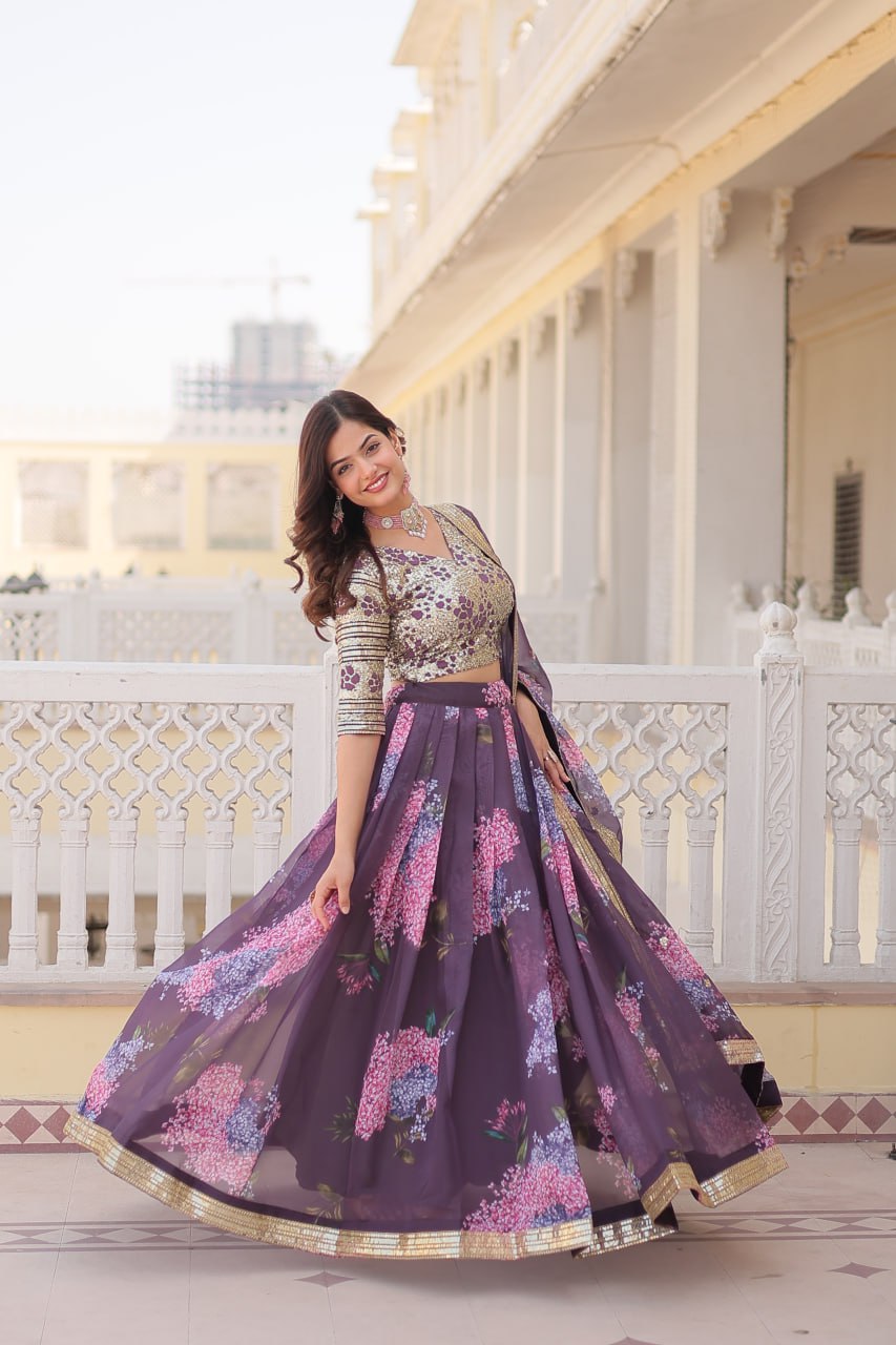 Beautiful Floral Printed Sequins Worked Designer Lehenga Choli