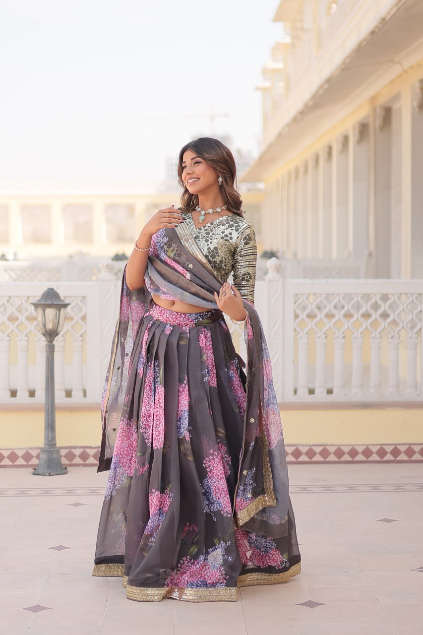 Beautiful Floral Printed Sequins Worked Designer Lehenga Choli