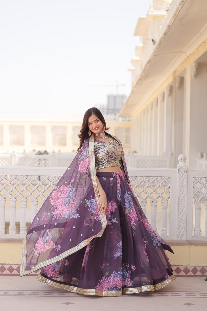 Beautiful Floral Printed Sequins Worked Designer Lehenga Choli