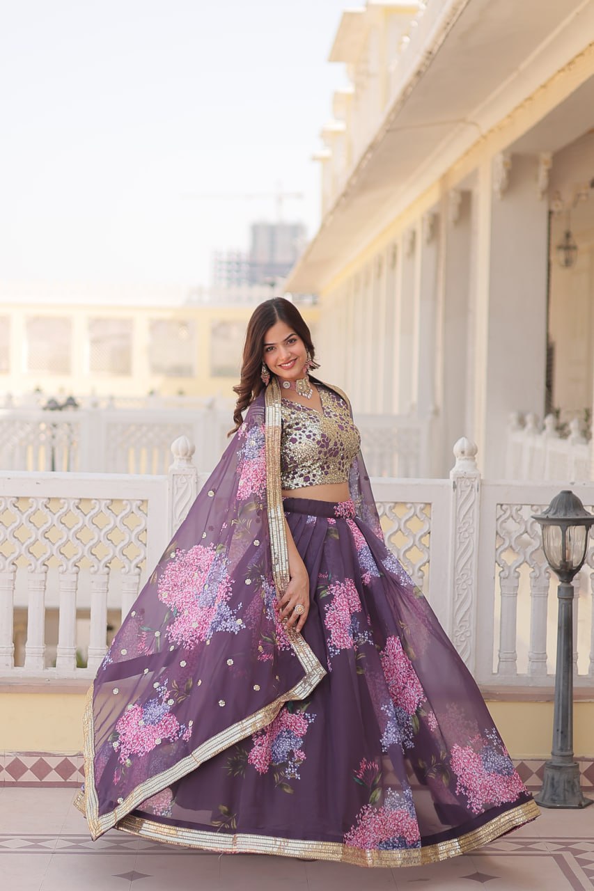 Beautiful Floral Printed Sequins Worked Designer Lehenga Choli