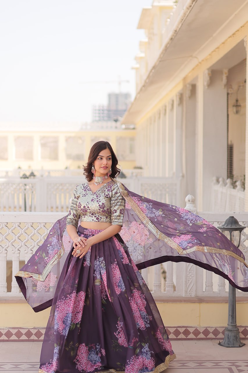 Beautiful Floral Printed Sequins Worked Designer Lehenga Choli