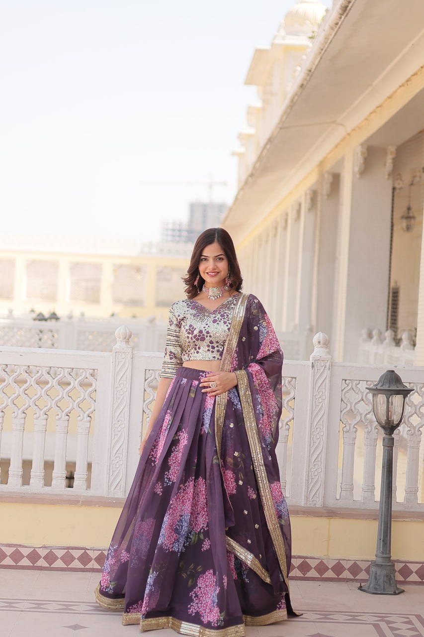 Beautiful Floral Printed Sequins Worked Designer Lehenga Choli