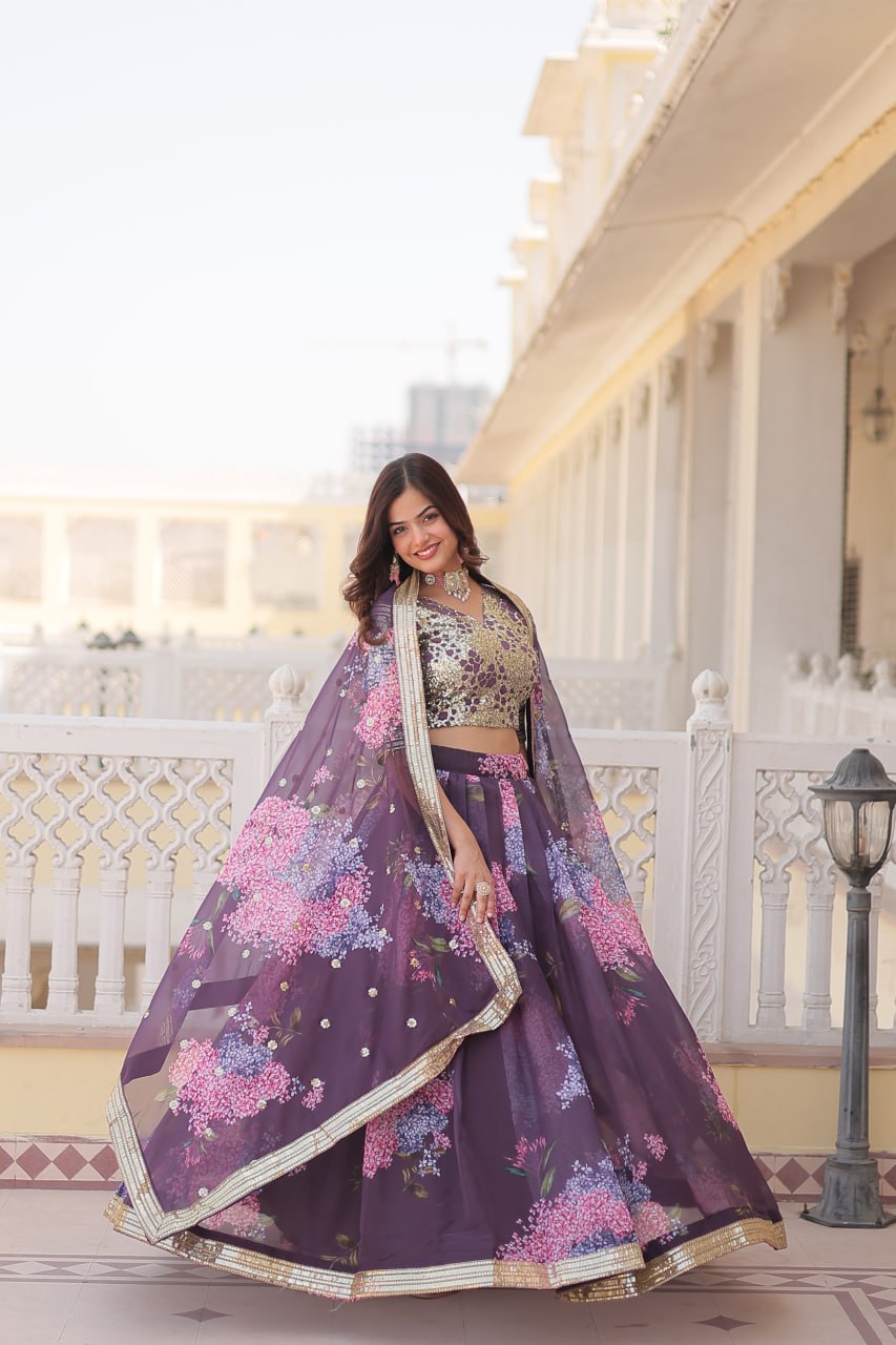 Beautiful Floral Printed Sequins Worked Designer Lehenga Choli