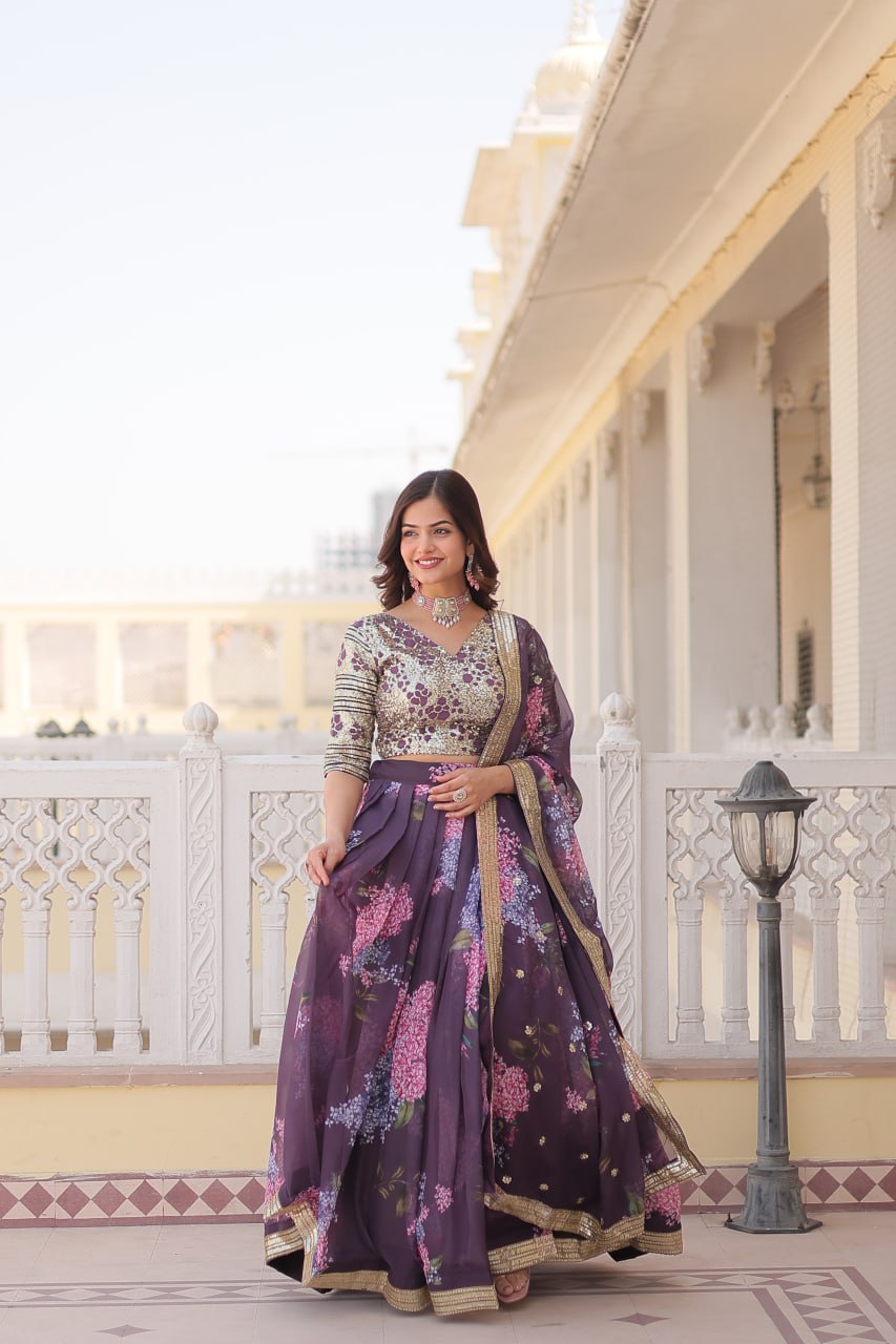 Beautiful Floral Printed Sequins Worked Designer Lehenga Choli