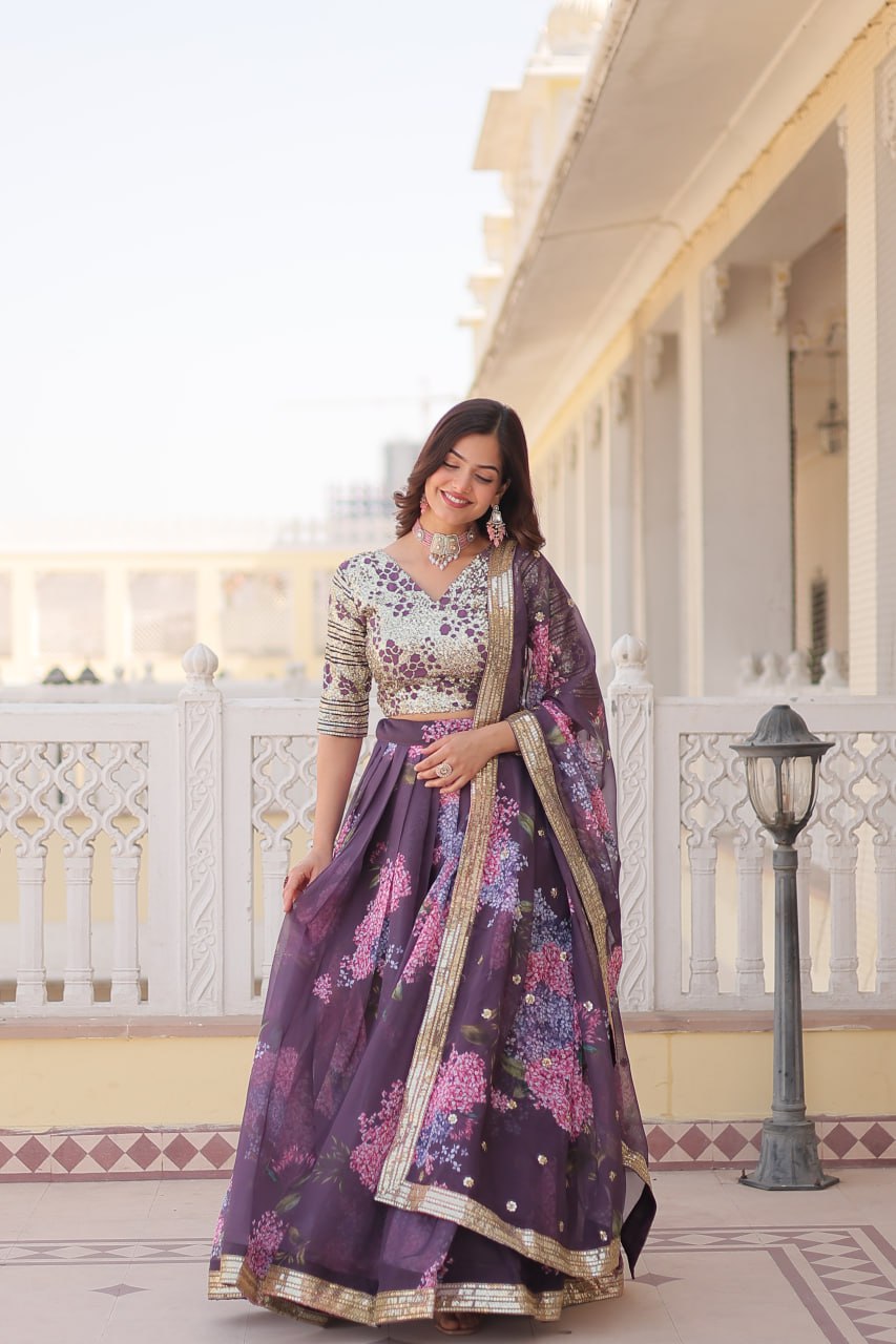 Beautiful Floral Printed Sequins Worked Designer Lehenga Choli