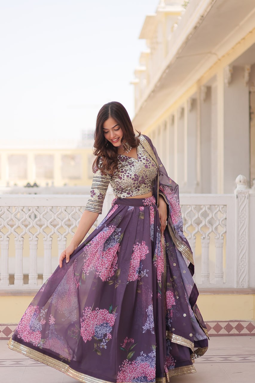 Beautiful Floral Printed Sequins Worked Designer Lehenga Choli