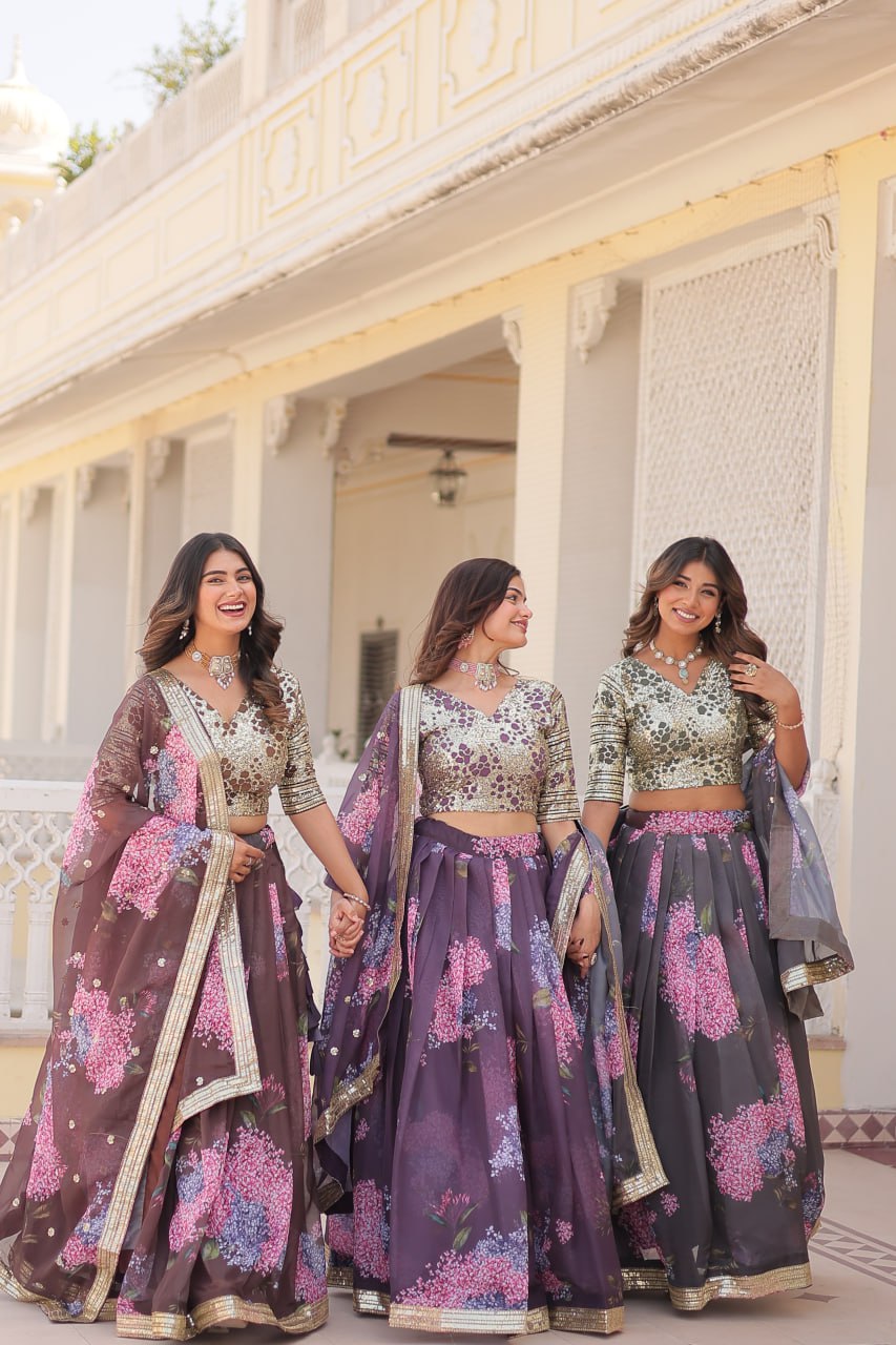 Beautiful Floral Printed Sequins Worked Designer Lehenga Choli