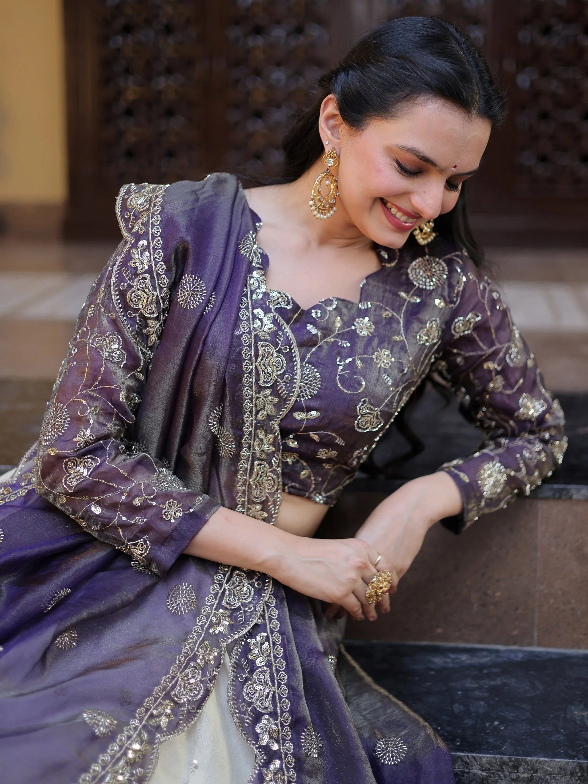 Charming Cream Sequins Embroidered Silk Wedding Wear Lehenga Choli