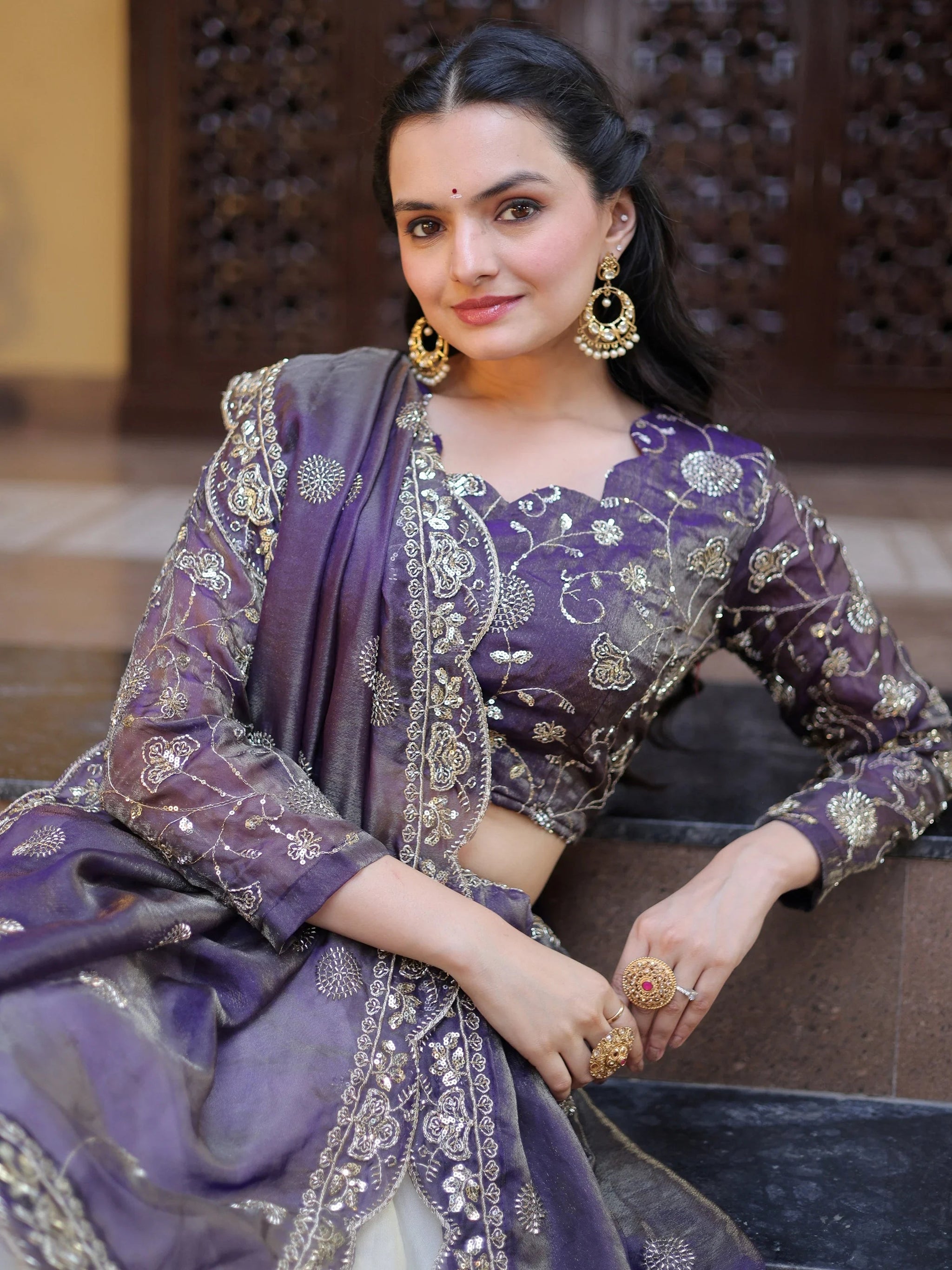 Charming Cream Sequins Embroidered Silk Wedding Wear Lehenga Choli