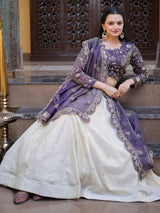 Charming Cream Sequins Embroidered Silk Wedding Wear Lehenga Choli