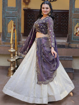 Charming Cream Sequins Embroidered Silk Wedding Wear Lehenga Choli