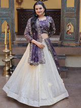 Charming Cream Sequins Embroidered Silk Wedding Wear Lehenga Choli