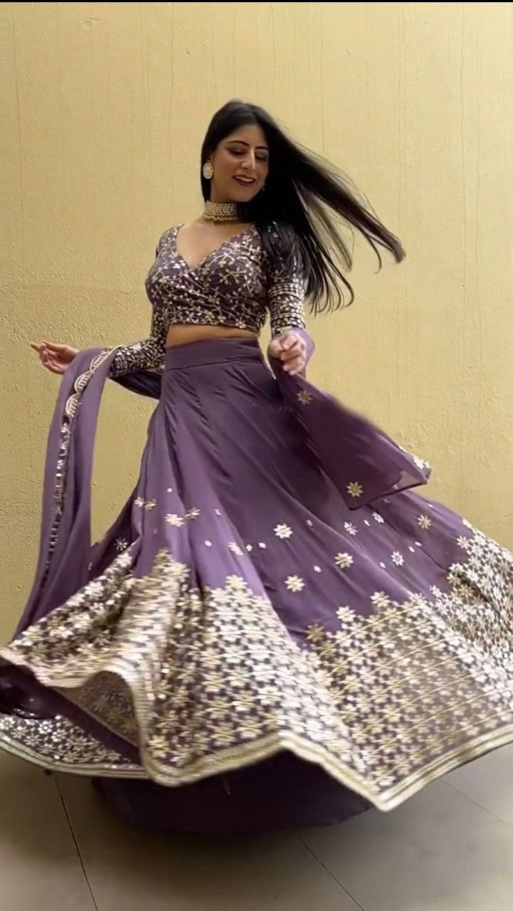 Latest Dusty Purple Georgette Sequence Embroidered Wedding Lehenga Choli