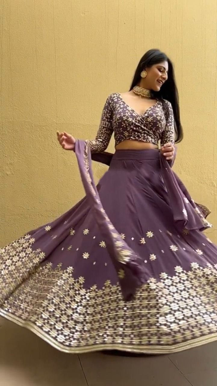 Latest Dusty Purple Georgette Sequence Embroidered Wedding Lehenga Choli